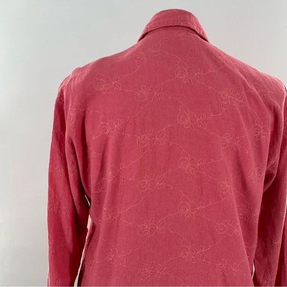 Napa Valley top L pink coral 55% linen floral button down coastal 90s vintage